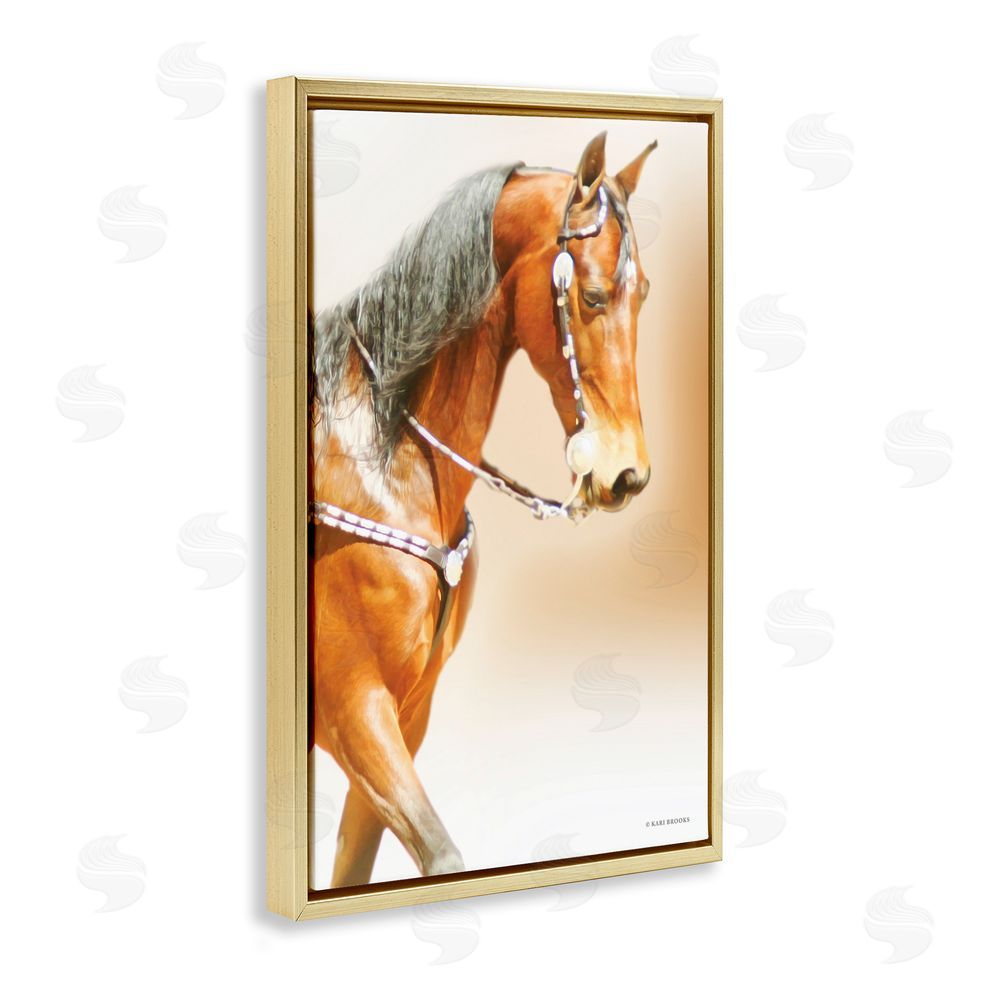 Kari Brooks Brown Majestic Horse Gold Floating Frame Canvas Wall Art Print