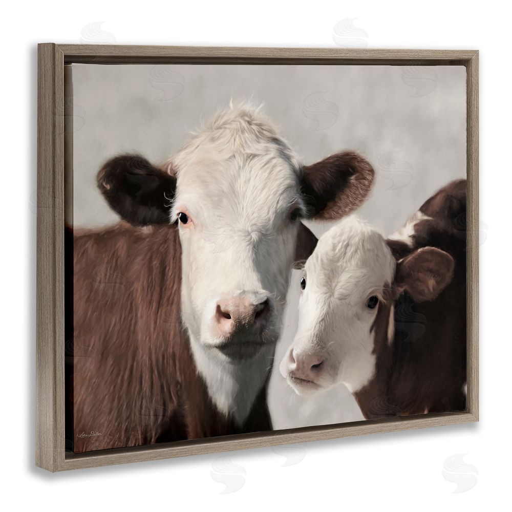 Lori Deiter Mommy & Me Cows Brown Floating Frame Canvas Wall Art Print