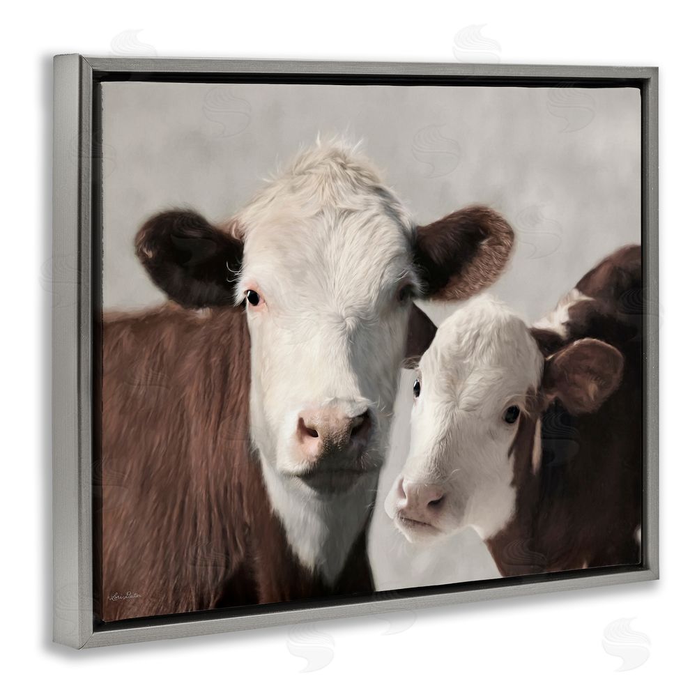 Lori Deiter Mommy & Me Cows Gray Floating Frame Canvas Wall Art Print
