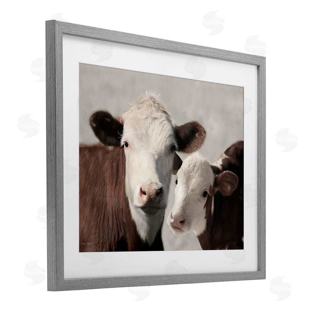 Lori Deiter Mommy & Me Cows Gray Framed Print Under Glass Wall Art