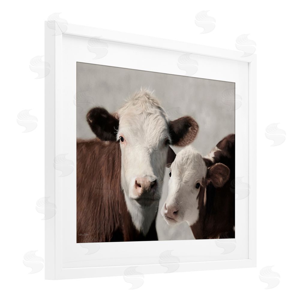 Lori Deiter Mommy & Me Cows White Framed Print Under Glass Wall Art