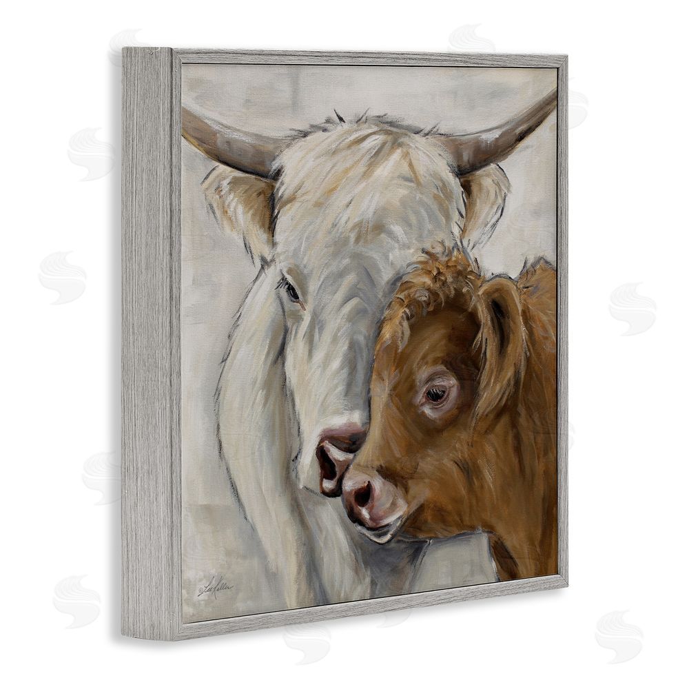 Lee Keller Highland Cow & Calf Contrasts Gray Framed Giclee Wall Art Print