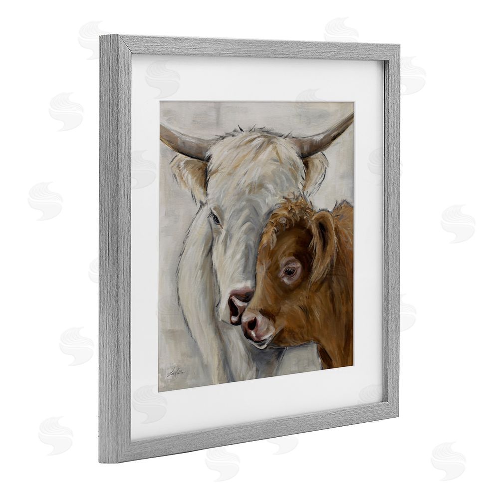 Lee Keller Highland Cow & Calf Contrasts Gray Framed Print Under Glass Wall Art