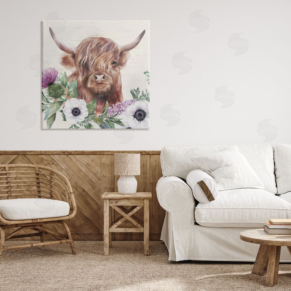 Lux + Me Designs Penny The Highland Cow Canvas Wall Art Print in Room
