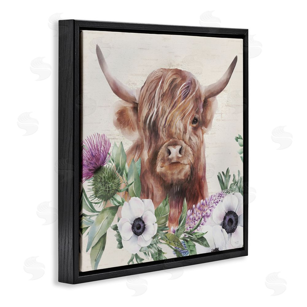 Lux + Me Designs Penny The Highland Cow Black Floating Frame Canvas Wall Art Print