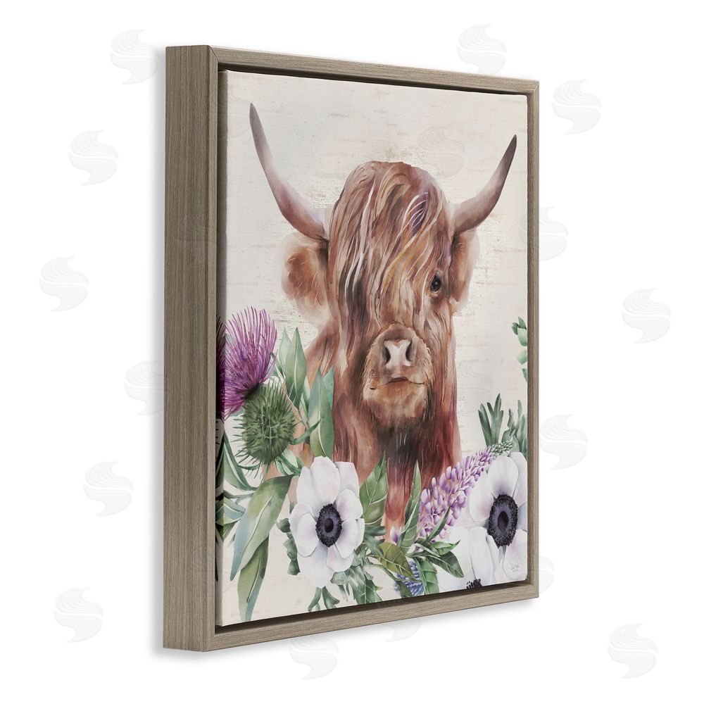 Lux + Me Designs Penny The Highland Cow Brown Floating Frame Canvas Wall Art Print