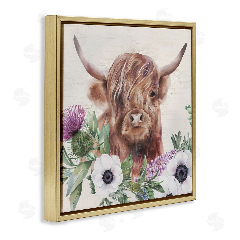 Lux + Me Designs Penny The Highland Cow Gold Floating Frame Canvas Wall Art Print