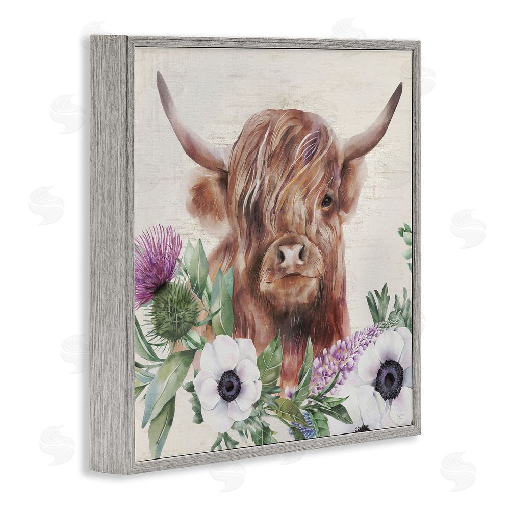 Lux + Me Designs Penny The Highland Cow Gray Framed Giclee Wall Art Print