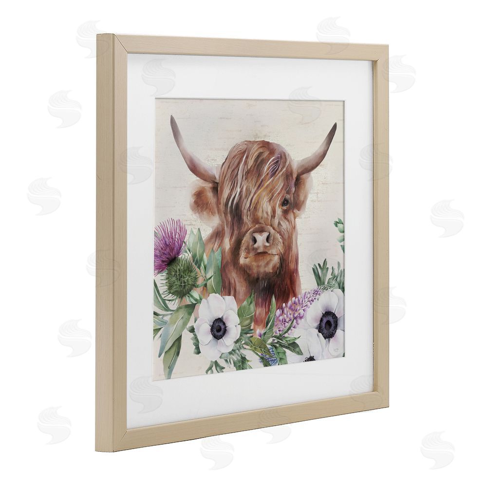 Lux + Me Designs Penny The Highland Cow Birch Framed Print Under Glass Wall Art