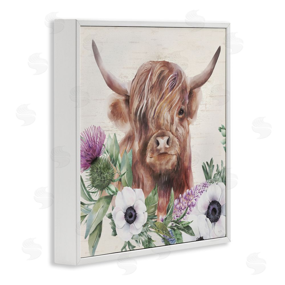Lux + Me Designs Penny The Highland Cow White Framed Giclee Wall Art Print