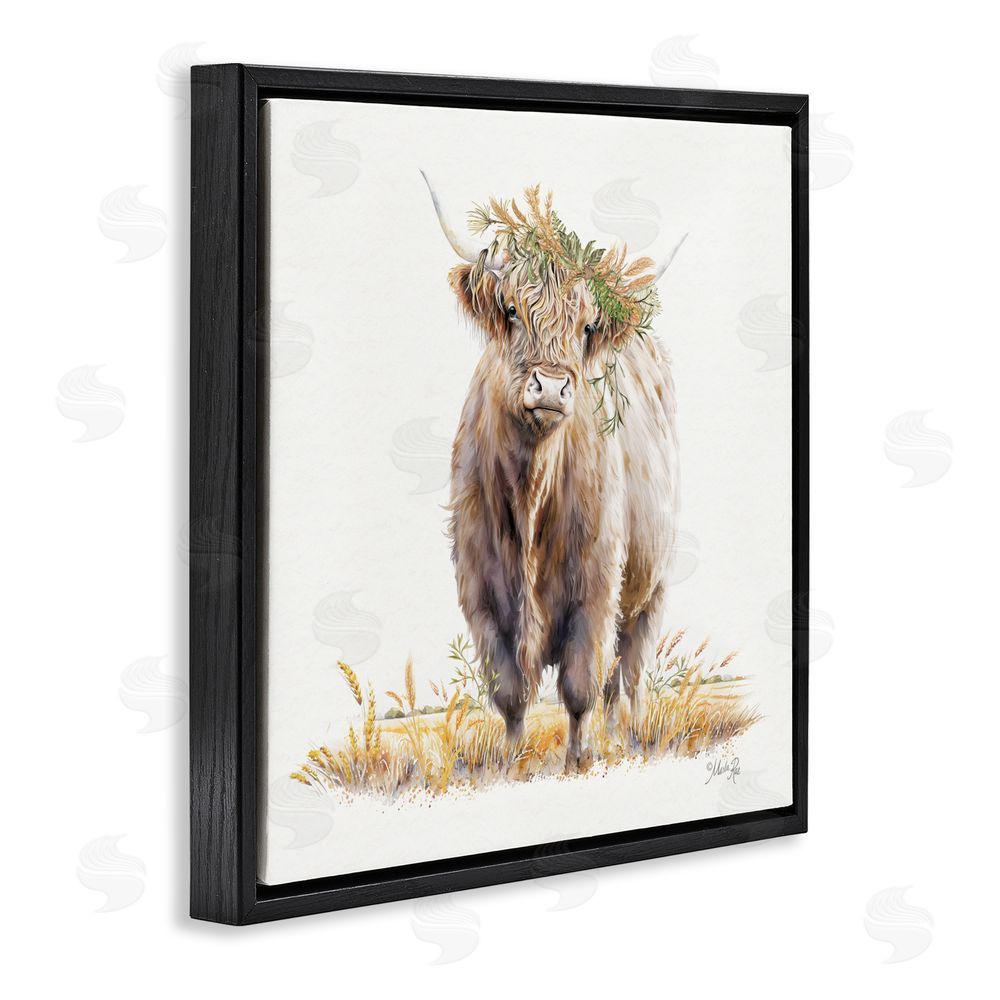 Marla Rae Ollie the Highland Cattle Black Floating Frame Canvas Wall Art Print