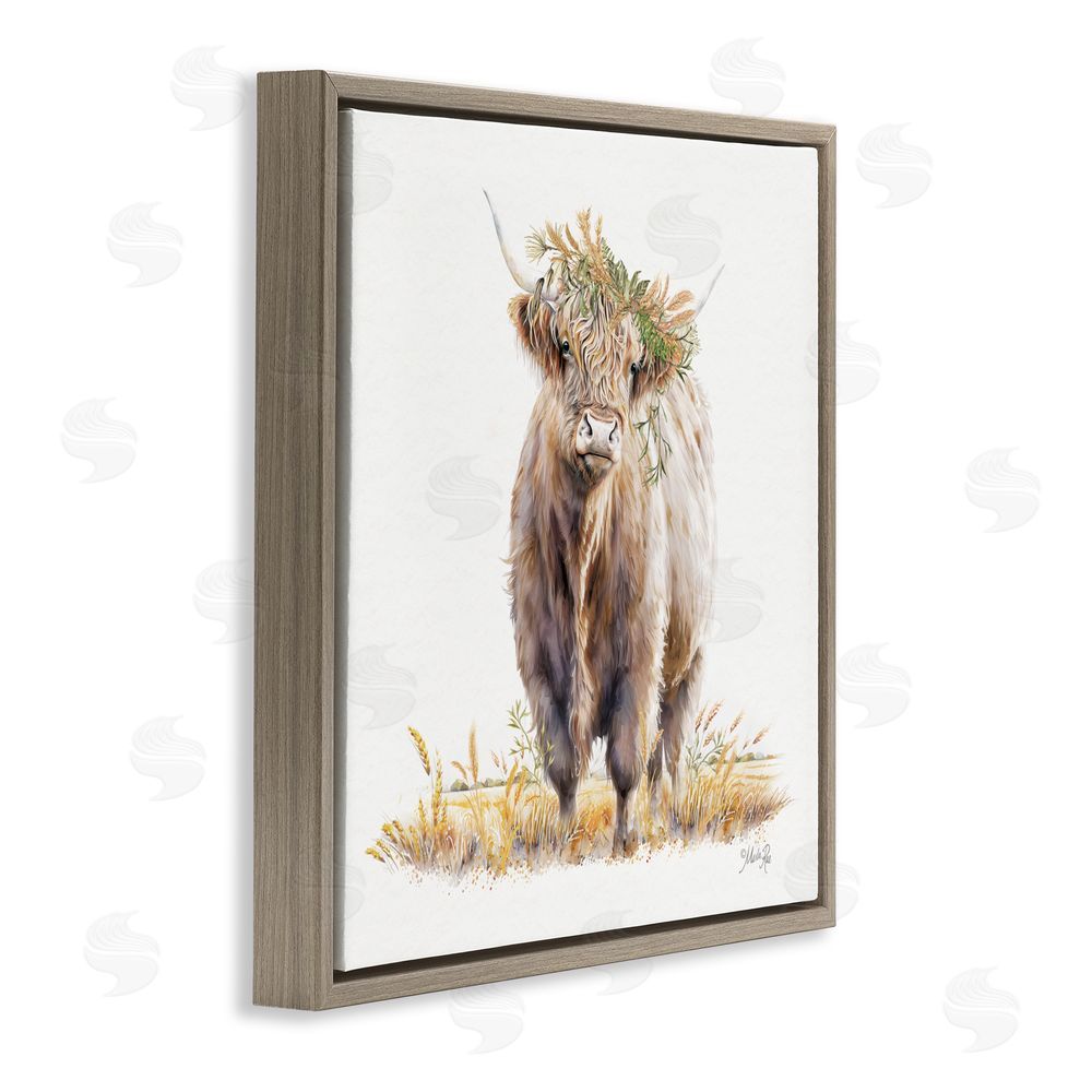 Marla Rae Ollie the Highland Cattle Brown Floating Frame Canvas Wall Art Print