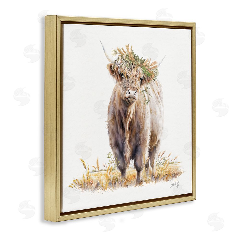 Marla Rae Ollie the Highland Cattle Gold Floating Frame Canvas Wall Art Print
