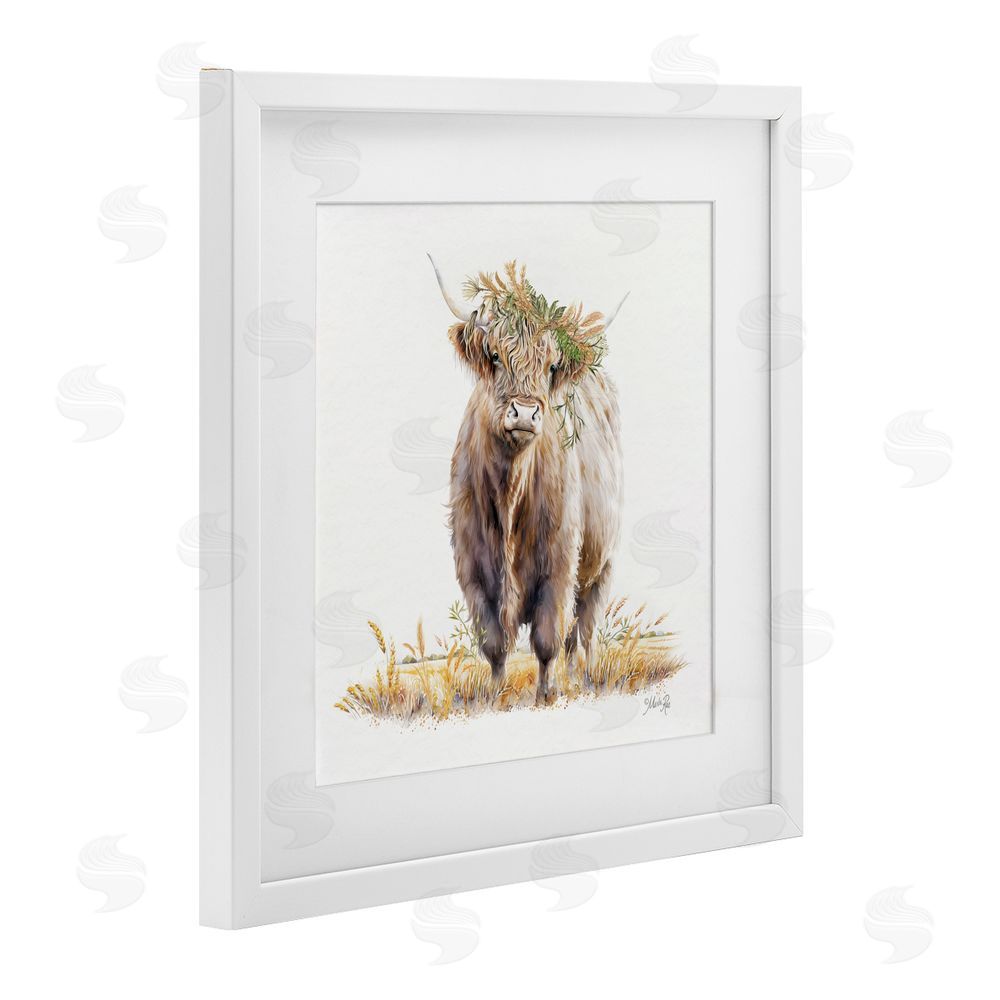 Marla Rae Ollie the Highland Cattle White Framed Print Under Glass Wall Art