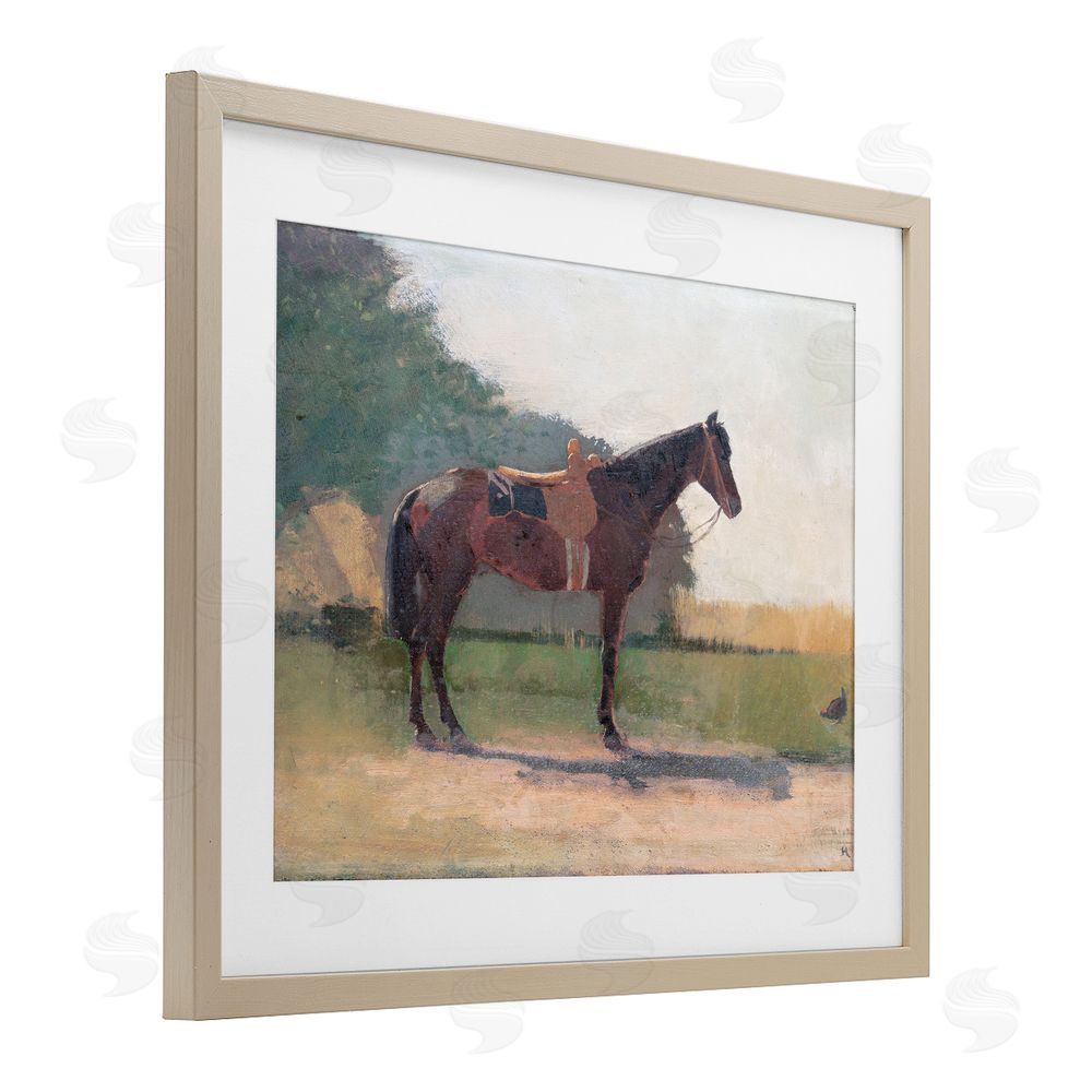 Stellar Design Studio Saddled Horse in Farm Yard Birch Framed Print Under Glass Wall Art