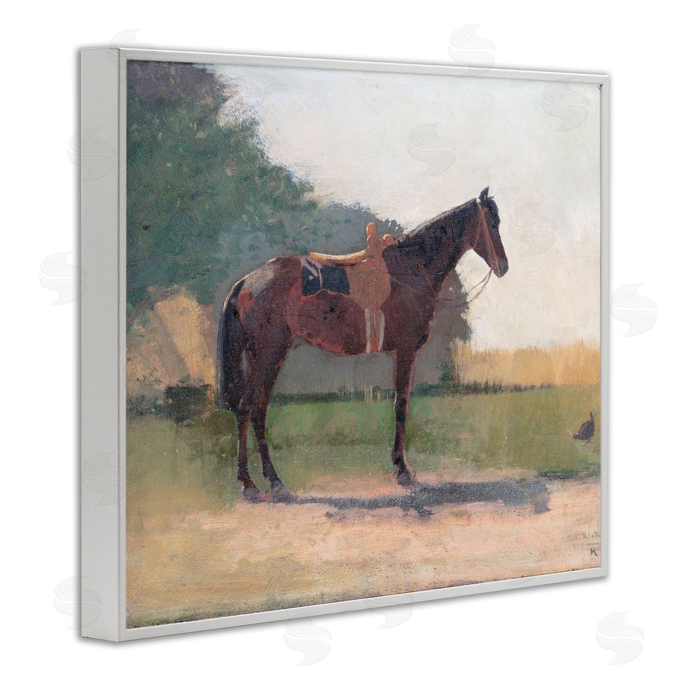 Stellar Design Studio Saddled Horse in Farm Yard White Framed Giclee Wall Art Print