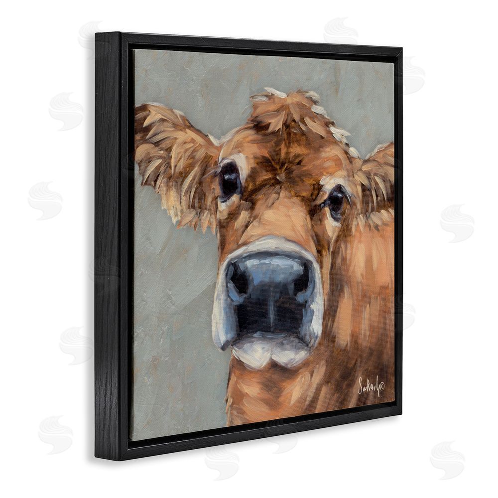 Sara G. Designs Freckles The Cow Portrait Black Floating Frame Canvas Wall Art Print