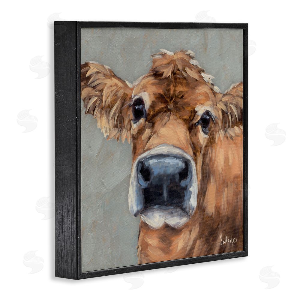 Sara G. Designs Freckles The Cow Portrait Black Framed Giclee Wall Art Print