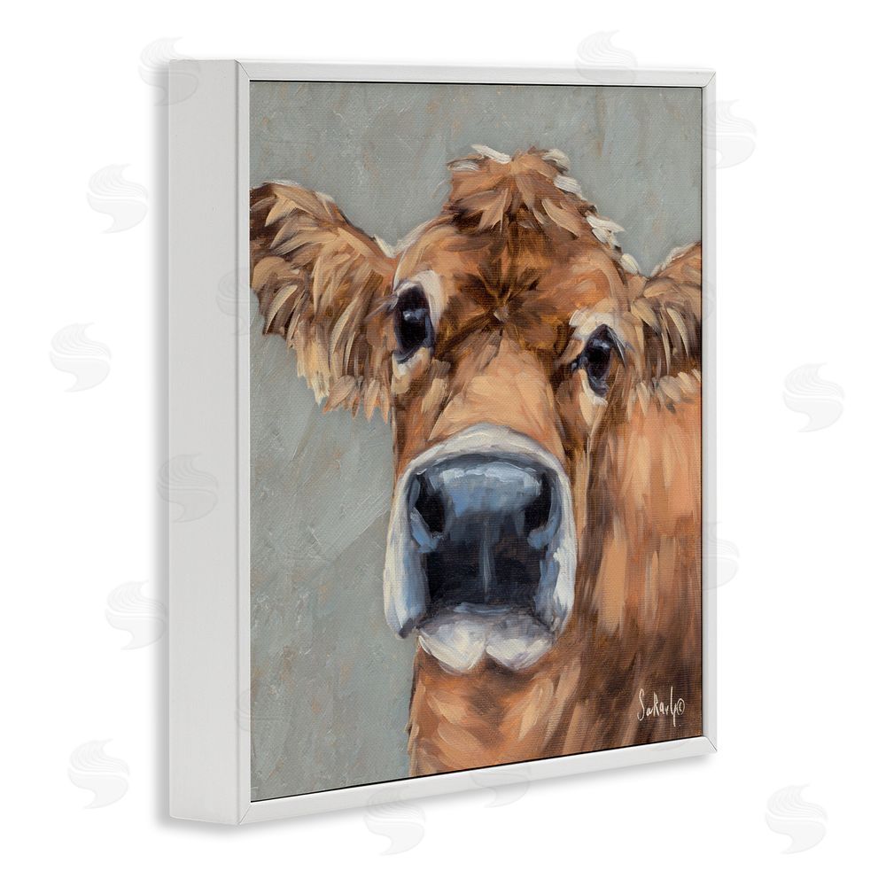 Sara G. Designs Freckles The Cow Portrait White Framed Giclee Wall Art Print
