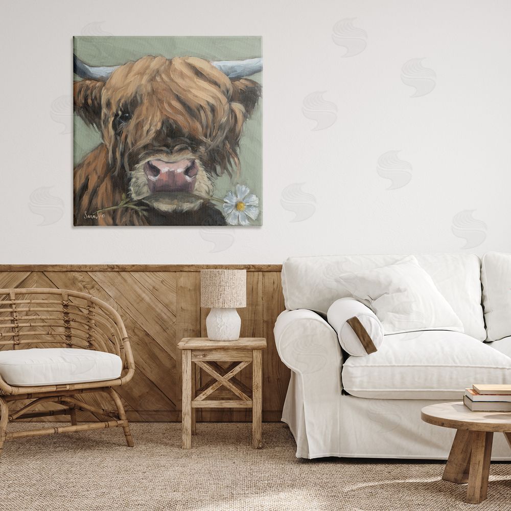 Sara G. Designs Blossom Babe Cattle Stretched Canvas Wall Art in Room