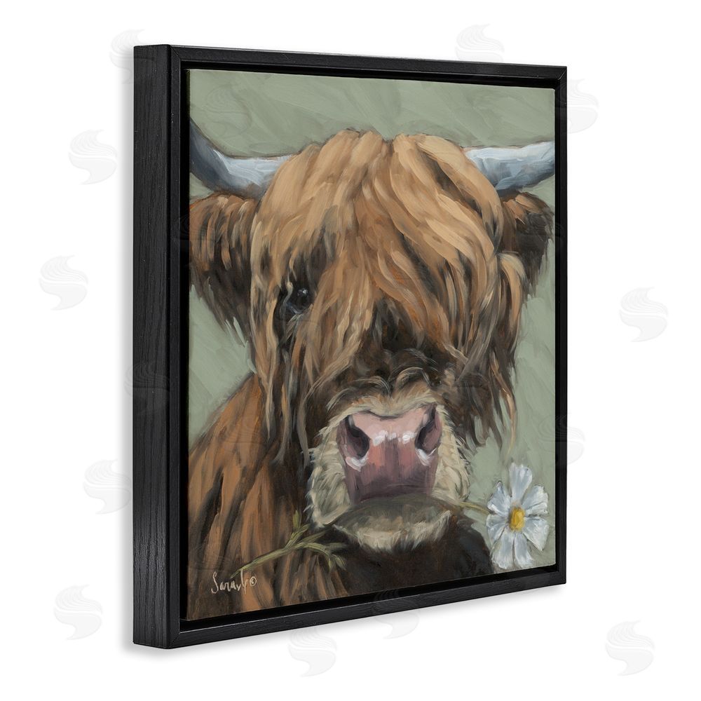 Sara G. Designs Blossom Babe Cattle Black Floating Frame Canvas Wall Art Print