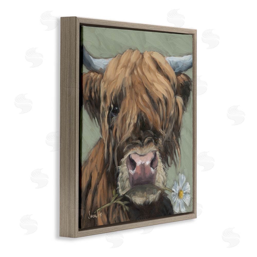 Sara G. Designs Blossom Babe Cattle Brown Floating Frame Canvas Wall Art Print