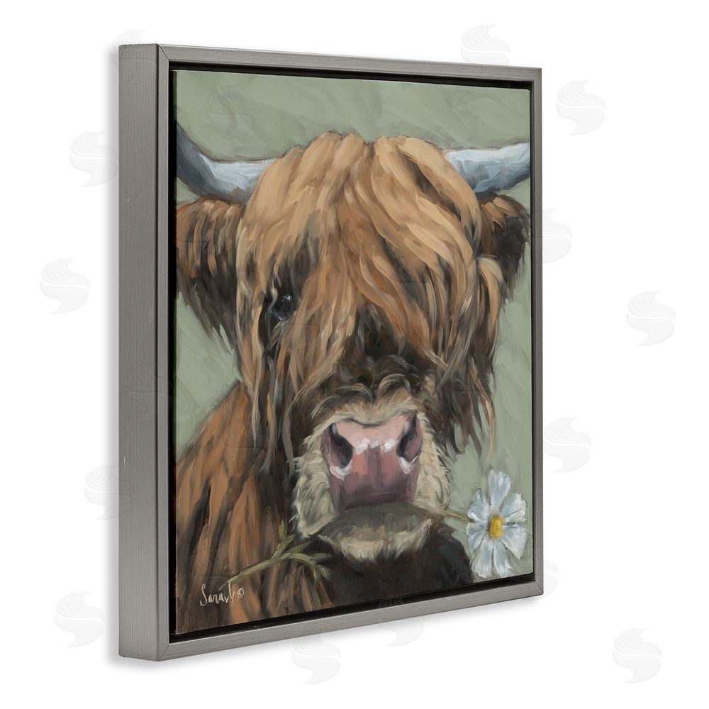 Sara G. Designs Blossom Babe Cattle Gray Floating Frame Canvas Wall Art Print