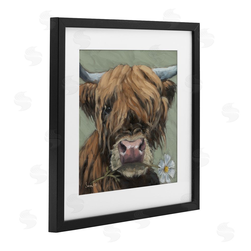 Sara G. Designs Blossom Babe Cattle Black Framed Print Under Glass Wall Art