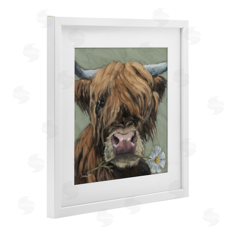 Sara G. Designs Blossom Babe Cattle White Framed Print Under Glass Wall Art