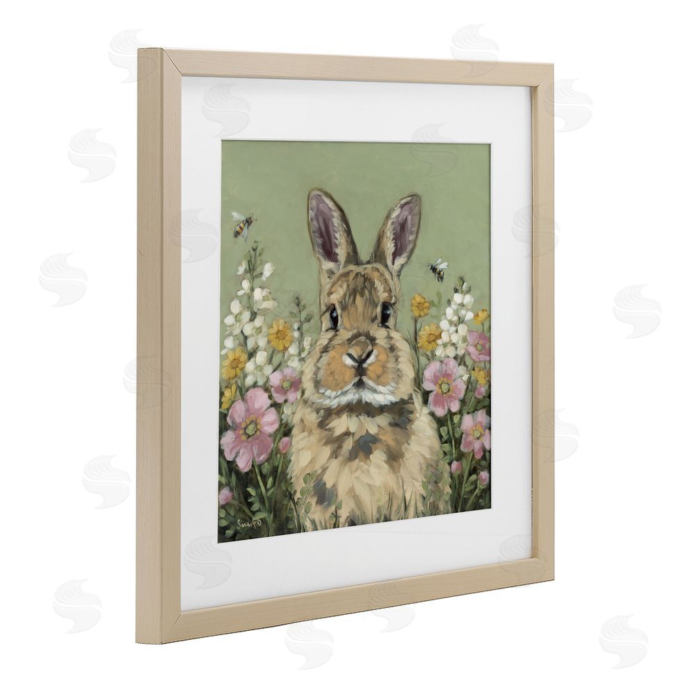 Sara G. Designs Spring Abloom Rabbit Birch Framed Print Under Glass Wall Art