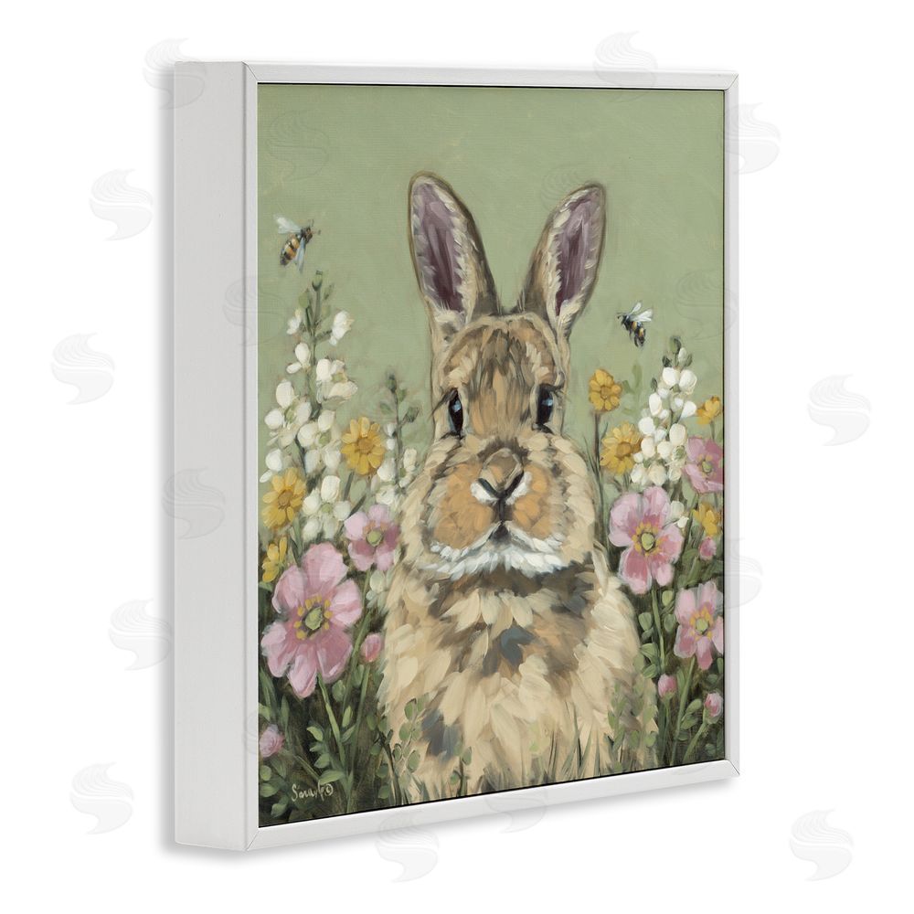 Sara G. Designs Spring Abloom Rabbit White Framed Giclee Wall Art Print
