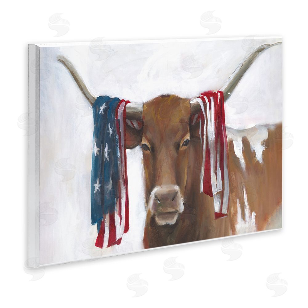 White Ladder Patriotic Longhorn with Flag Wall Plaque Art Print
