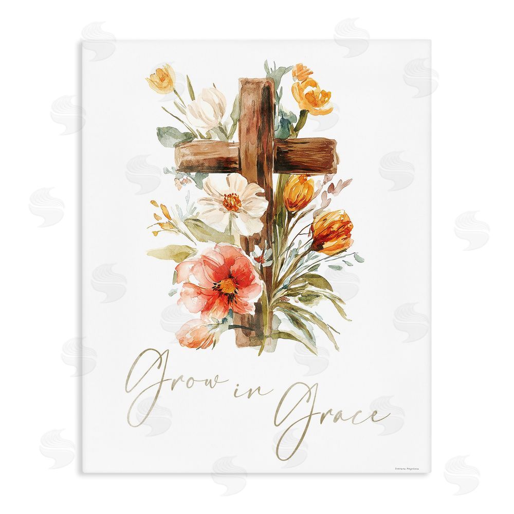 Svetlana Aleynikova Grow In Grace Cross Stretched Canvas Wall Art Print