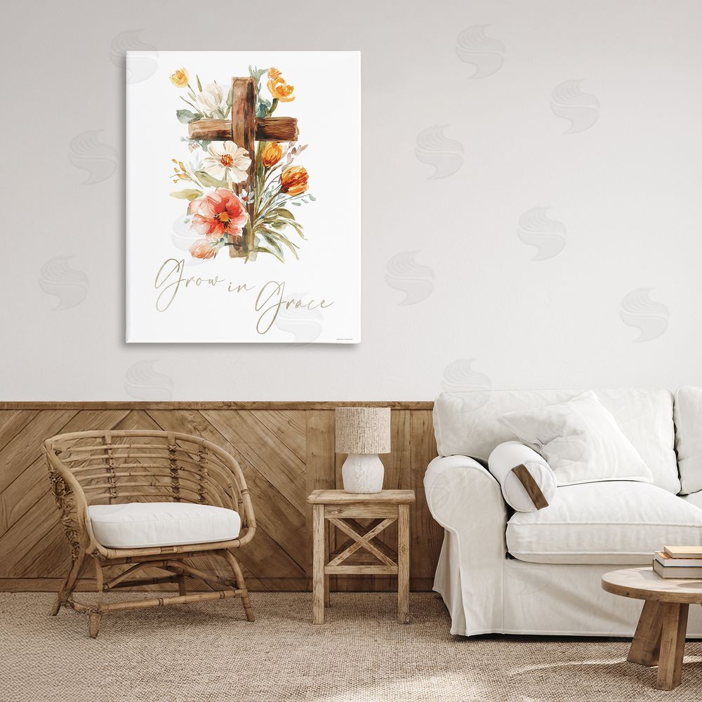 Svetlana Aleynikova Grow In Grace Cross Canvas Wall Art Print in Room