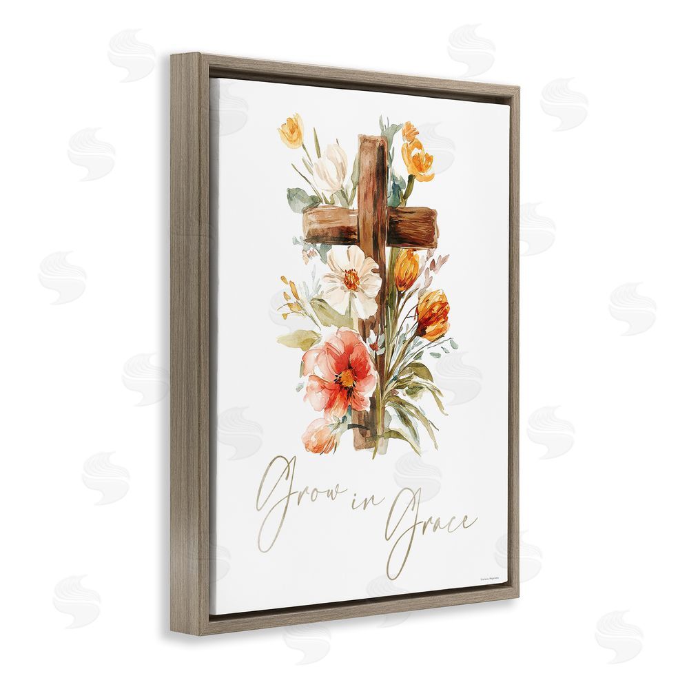 Svetlana Aleynikova Grow In Grace Cross Brown Floating Frame Canvas Wall Art Print