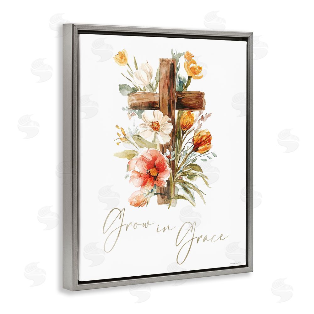Svetlana Aleynikova Grow In Grace Cross Gray Floating Frame Canvas Wall Art Print