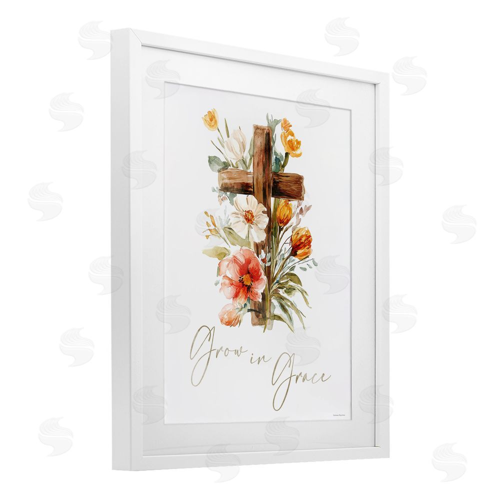 Svetlana Aleynikova Grow In Grace Cross White Framed Print Under Glass Wall Art