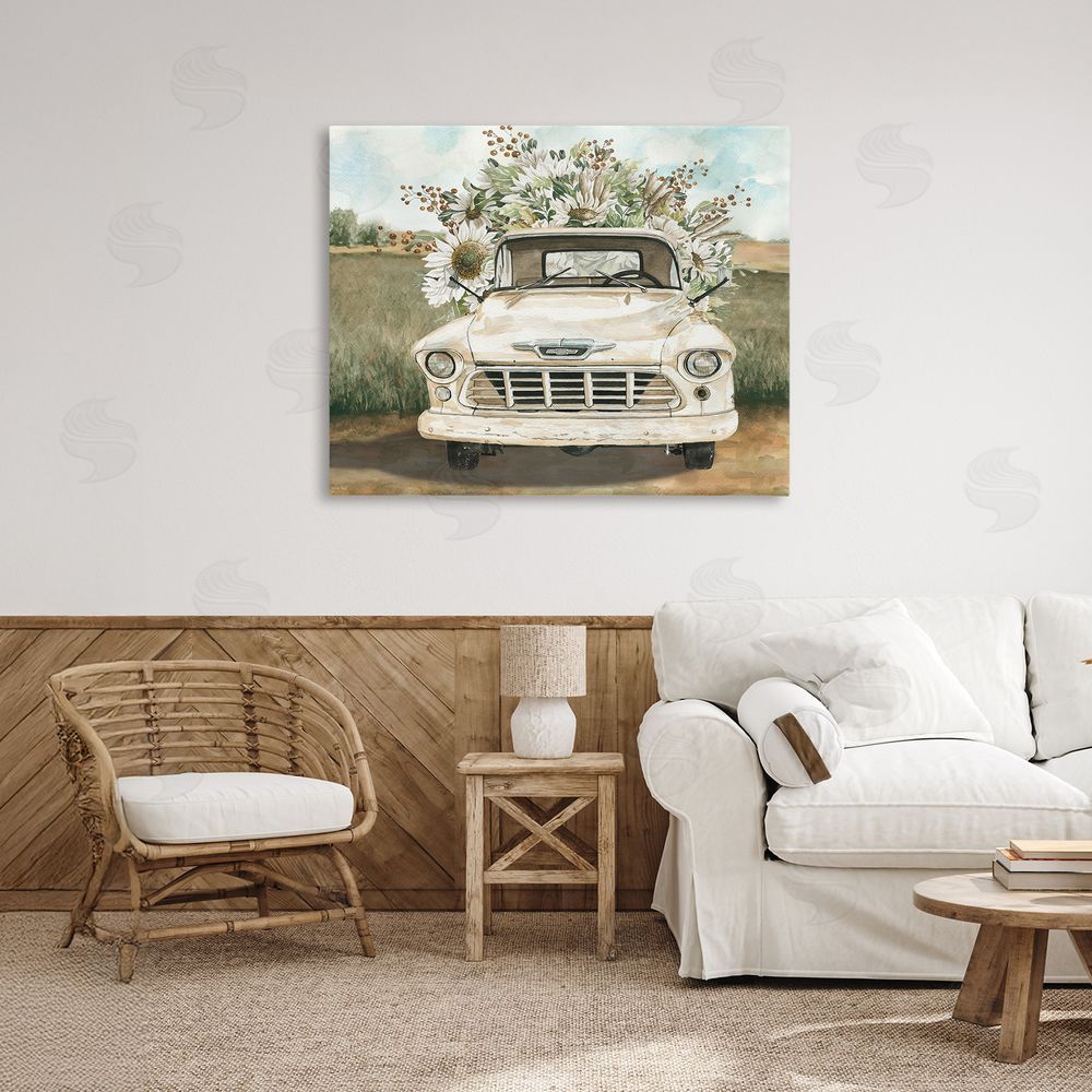Cindy Jacobs Retro Country Flowers Delivery Stretched Canvas Wall Art in Room