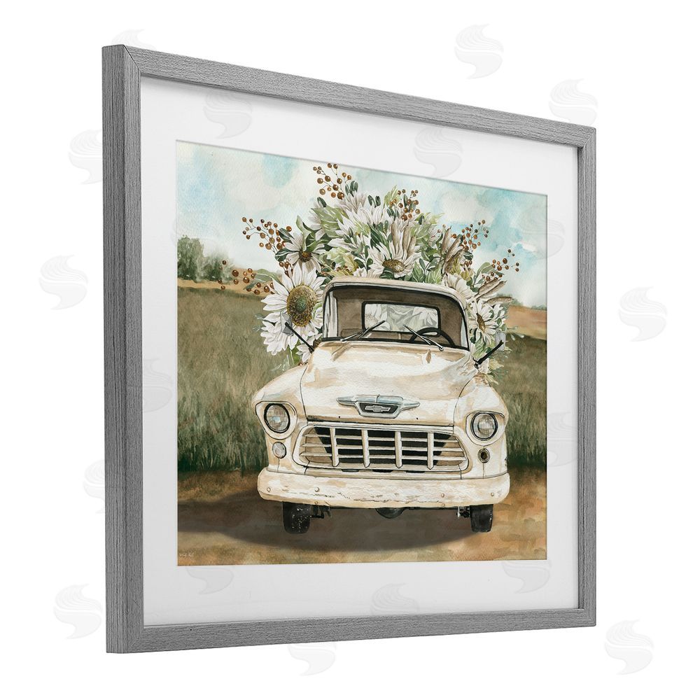 Cindy Jacobs Retro Country Flowers Delivery Gray Framed Print Under Glass Wall Art
