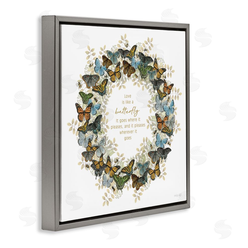 Cindy Jacobs Life Is Like A Butterfly Wreath Gray Floating Frame Canvas Wall Art Print