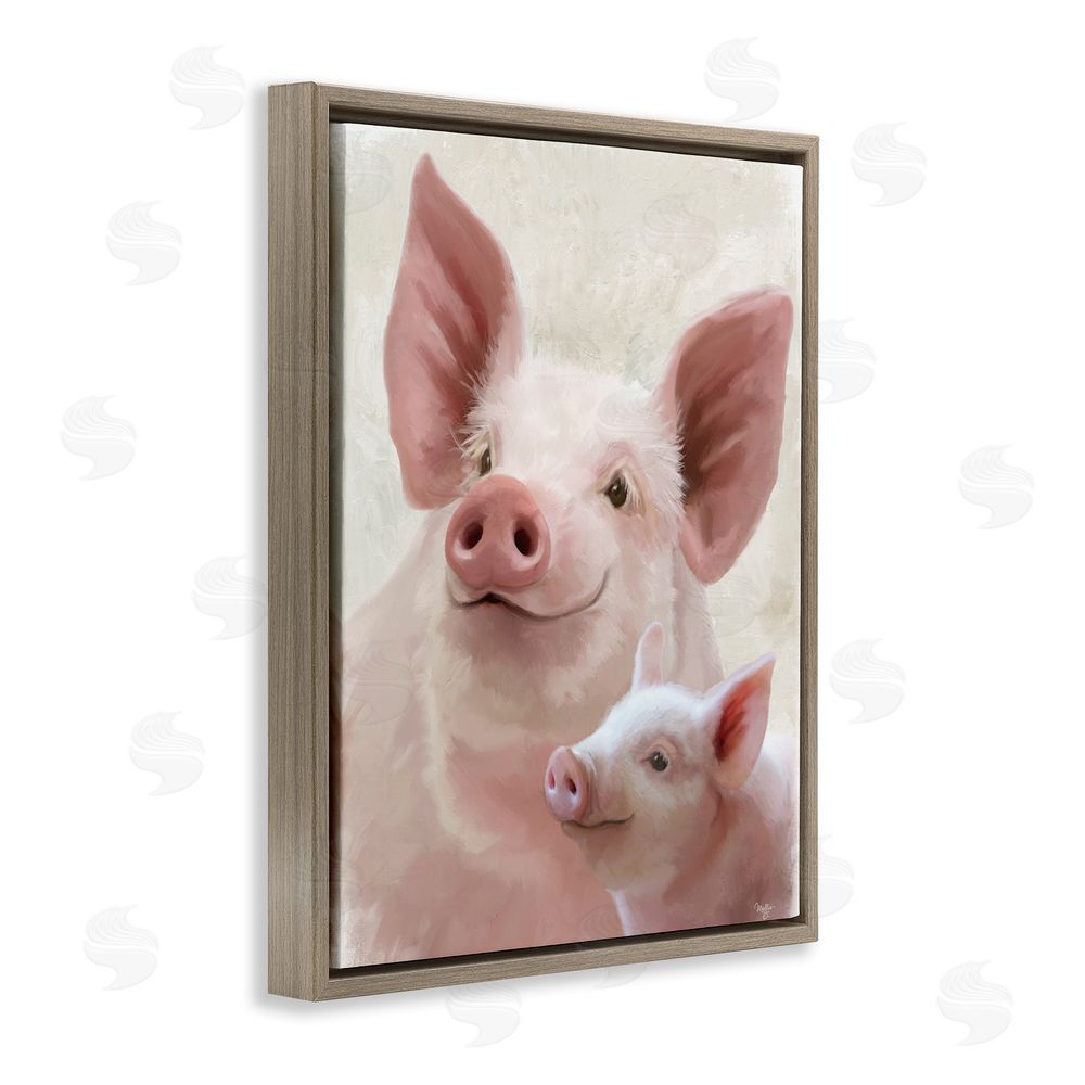 Mollie B. Piglet & Mom Portrait Brown Floating Frame Canvas Wall Art Print