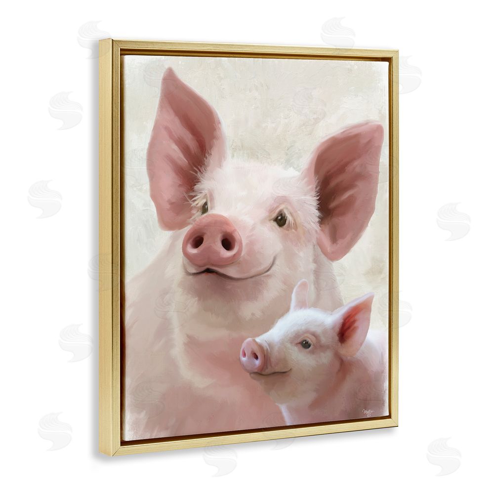 Mollie B. Piglet & Mom Portrait Gold Floating Frame Canvas Wall Art Print