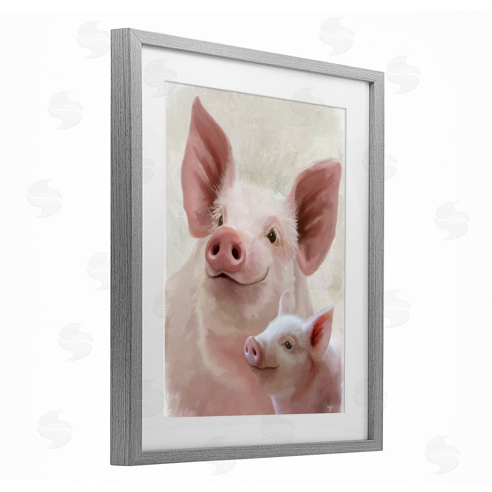 Mollie B. Piglet & Mom Portrait Gray Framed Print Under Glass Wall Art