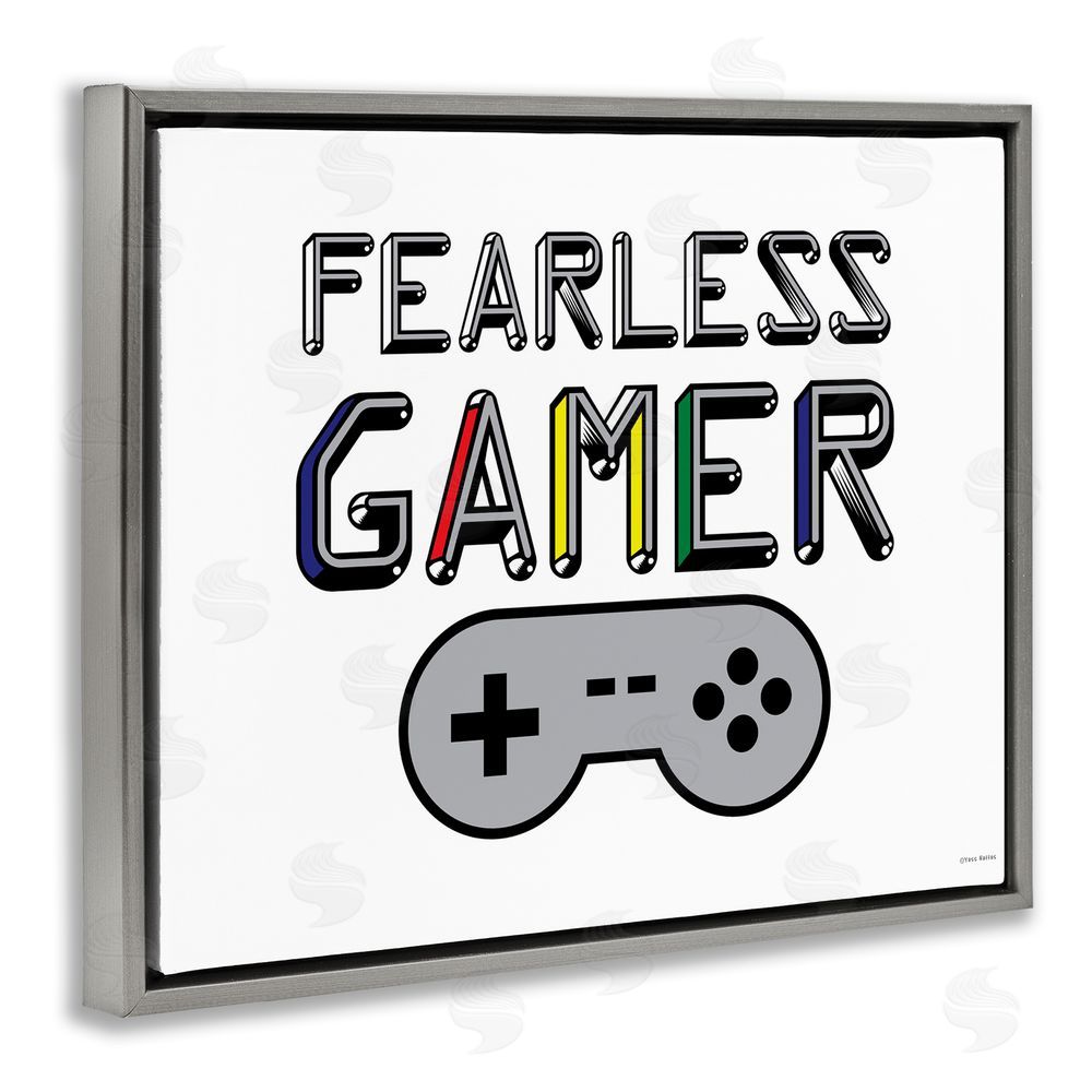 Yass Naffas Designs Fearless Gamer Retro Gray Floating Frame Canvas Wall Art Print