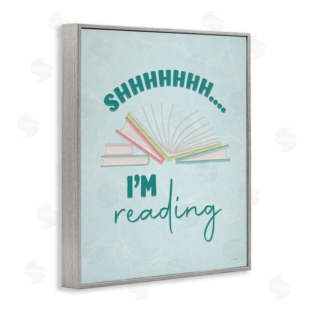 Seven Trees Design Shhh I'm Reading Gray Framed Giclee Wall Art Print