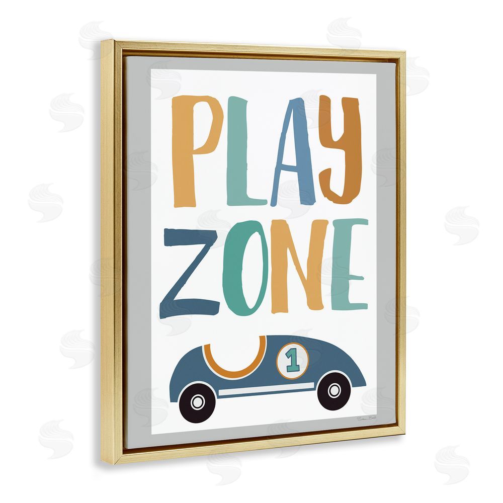 Susan Ball Play Zone Racecar Gold Floating Frame Canvas Wall Art Print