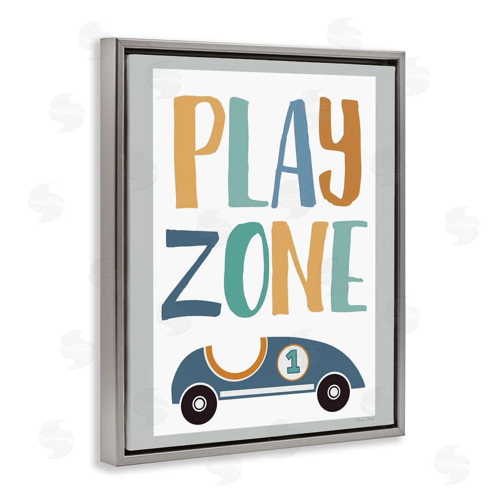 Susan Ball Play Zone Racecar Gray Floating Frame Canvas Wall Art Print