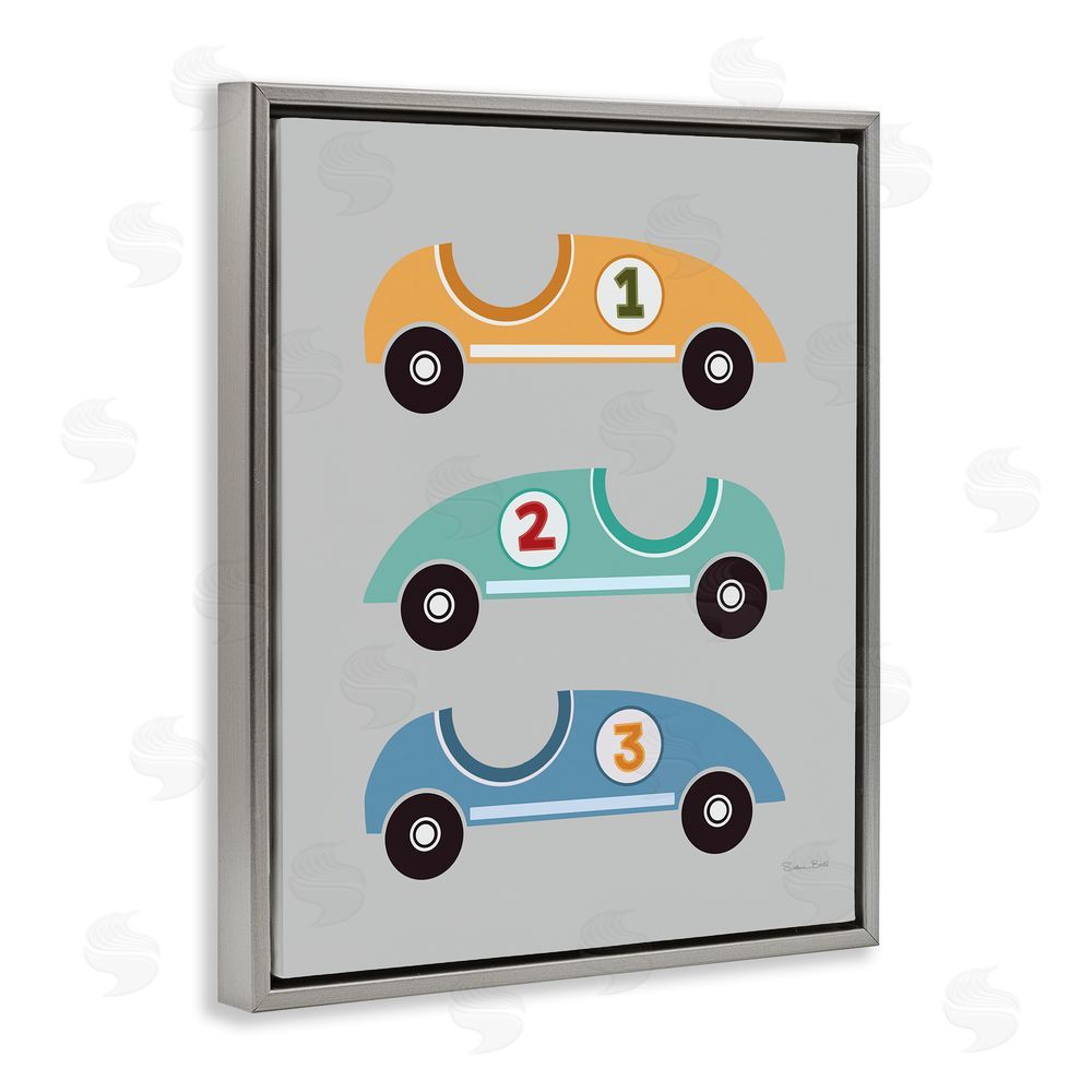Susan Ball Vroom Race Cars Gray Floating Frame Canvas Wall Art Print