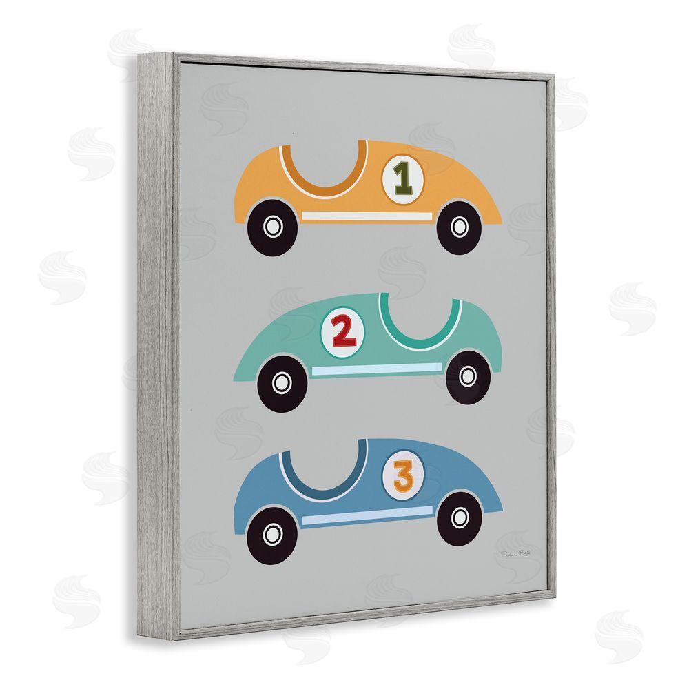 Susan Ball Vroom Race Cars Gray Framed Giclee Wall Art Print