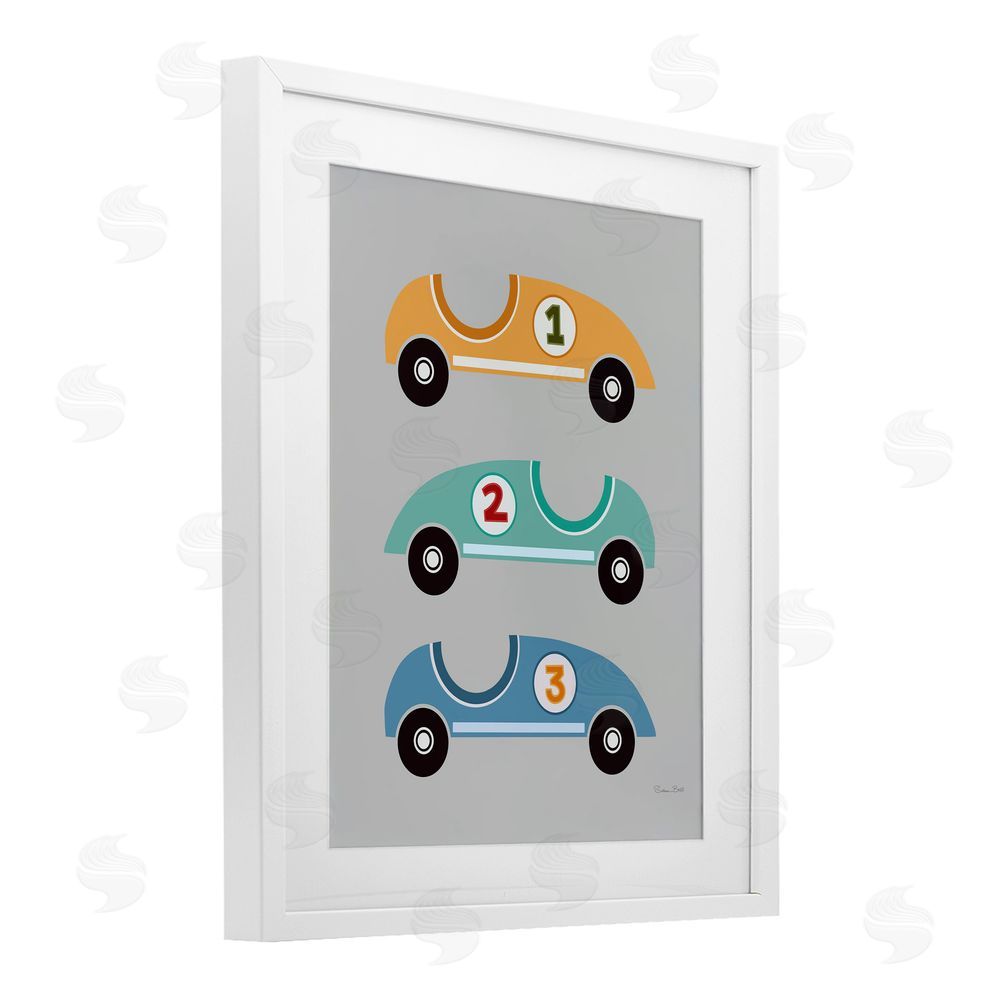 Susan Ball Vroom Race Cars White Framed Print Under Glass Wall Art